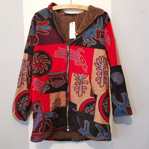 O-nelue Jackets & Blazers - O-nelue Festival Patchwork Style Hooded Jacket